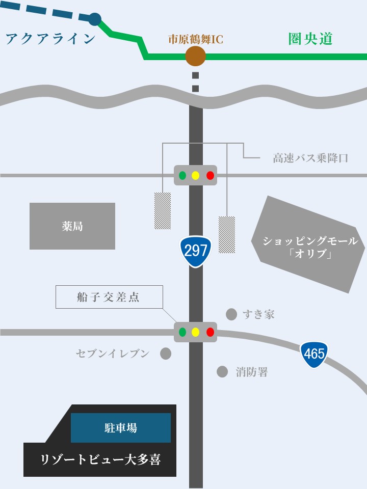 リゾートビュー大多喜への車、バスでのアクセスマップ